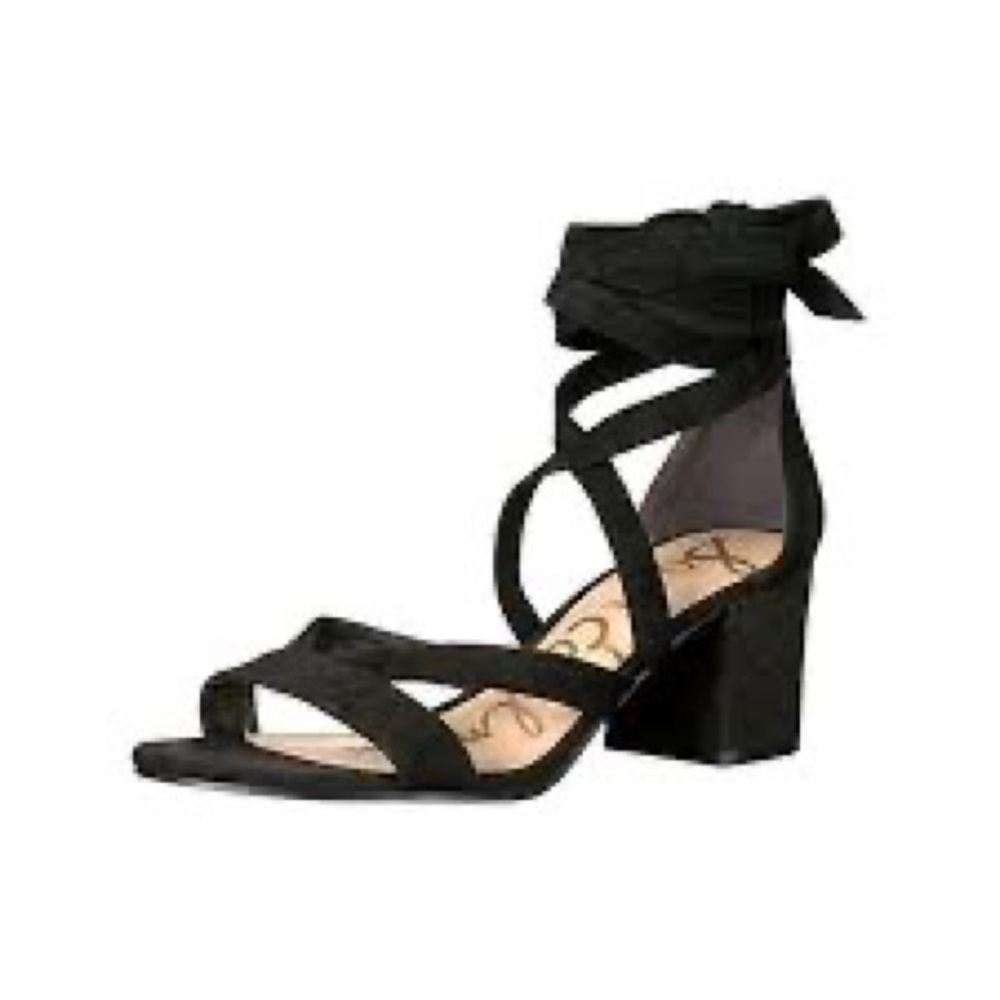 Sam Edelman black suede block heel wrap ankle heels size 7.5